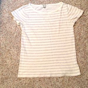 J. Crew Women's White and Gray Striped Tee-shirt
